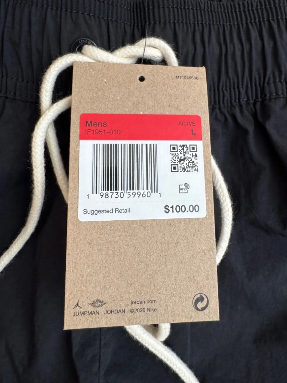 $100 NIKE AIR JORDAN BROOKLYN FESTIVAL NYLON TRACK PANTS BLACK IF1951-010 LARGE